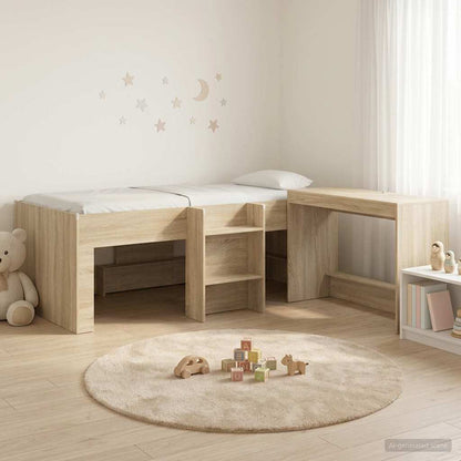 vidaXL Kids'High Bed Frame with Desk 2 pcs Sonoma Oak Engineered Wood