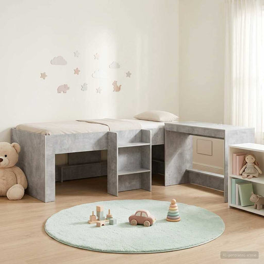 vidaXL Kids'High Bed Frame with Desk 2 pcs Concrete Grey
