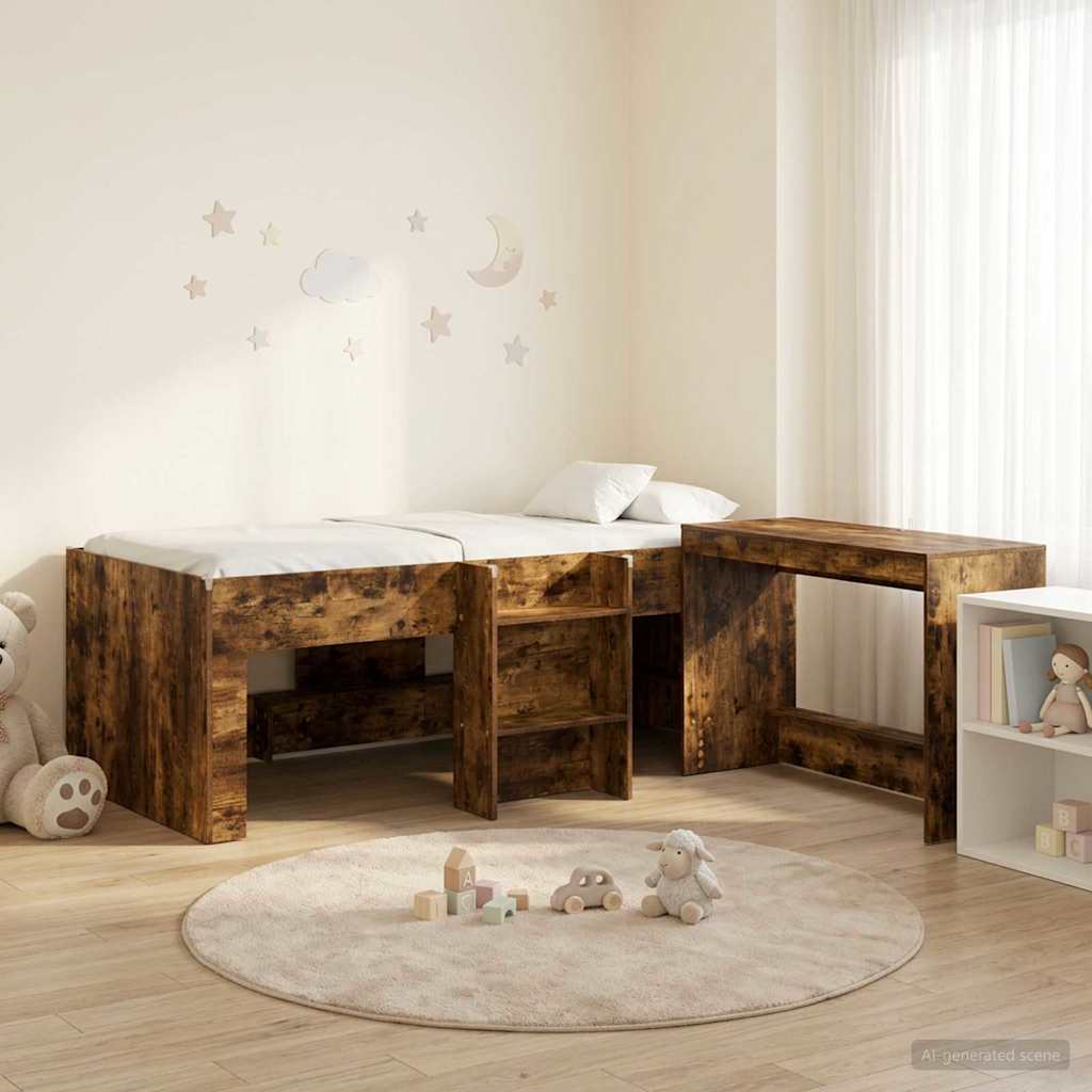 vidaXL Kids'High Bed Frame with Desk 2 pcs Smoked Oak Engineered Wood