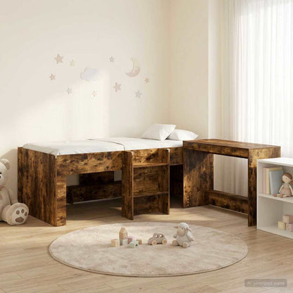 vidaXL Kids'High Bed Frame with Desk 2 pcs Smoked Oak Engineered Wood