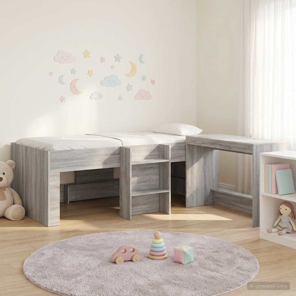 vidaXL Kids'High Bed Frame with Desk 2 pcs Grey Sonoma