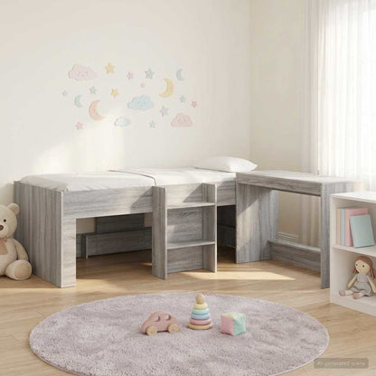 vidaXL Kids'High Bed Frame with Desk 2 pcs Grey Sonoma
