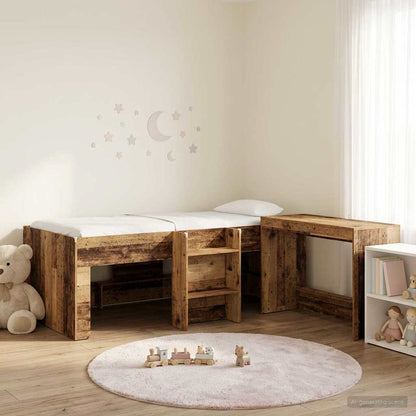 vidaXL Kids'High Bed Frame with Desk 2 pcs Old wood Engineered Wood