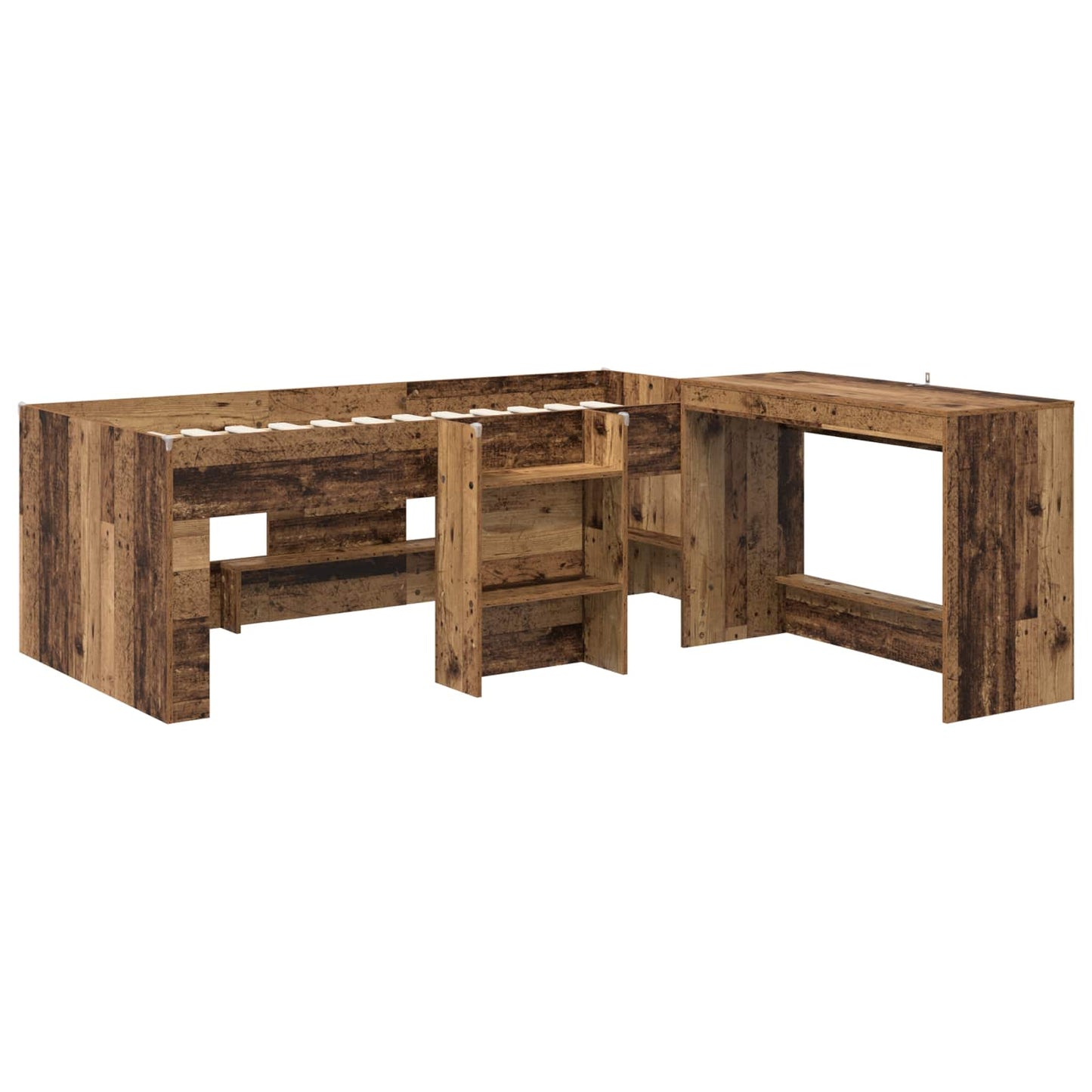 vidaXL Kids'High Bed Frame with Desk 2 pcs Old wood Engineered Wood