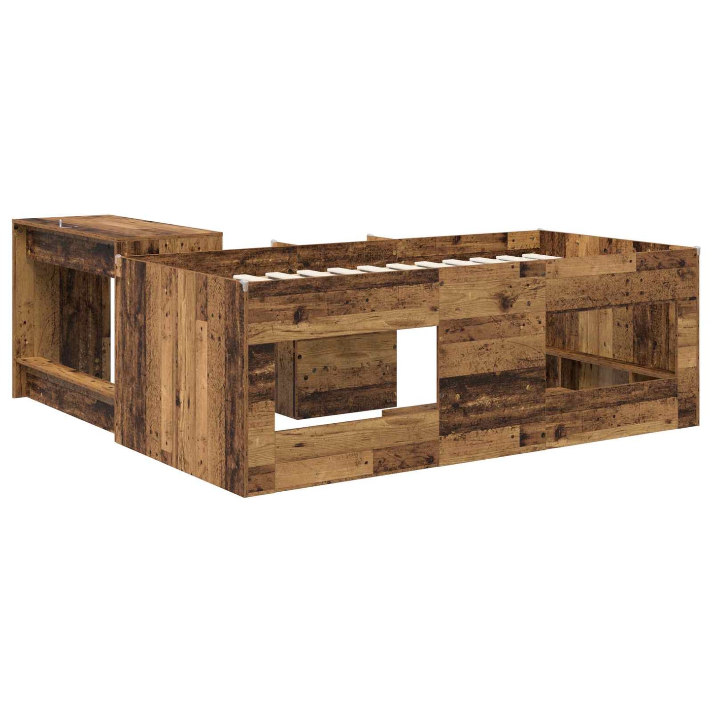 vidaXL Kids'High Bed Frame with Desk 2 pcs Old wood Engineered Wood