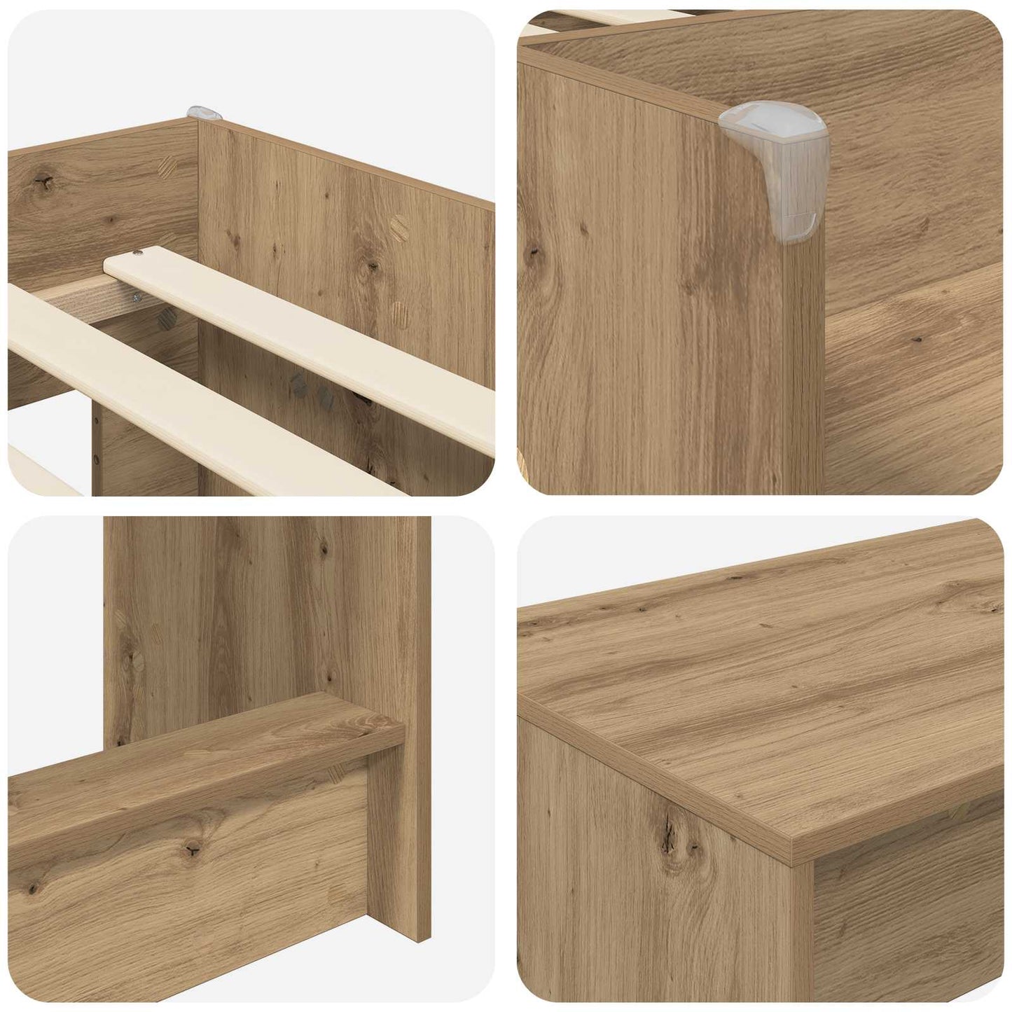 vidaXL Kids'High Bed Frame with Desk 2 pcs Artisan Oak