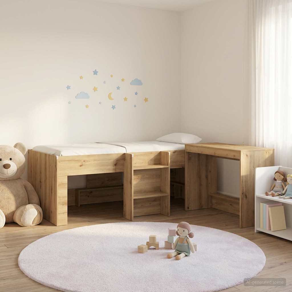 vidaXL Kids'High Bed Frame with Desk 2 pcs Artisan Oak