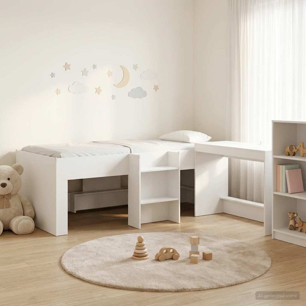 vidaXL Kids'High Bed Frame with Desk 2 pcs White Engineered Wood