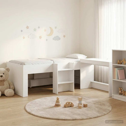 vidaXL Kids'High Bed Frame with Desk 2 pcs White Engineered Wood