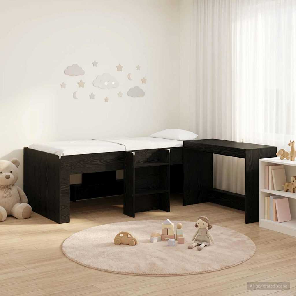 vidaXL Kids'High Bed Frame with Desk 2 pcs Black Oak Engineered Wood