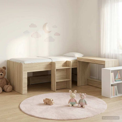 vidaXL Kids'High Bed Frame with Desk 2 pcs Sonoma Oak Engineered Wood