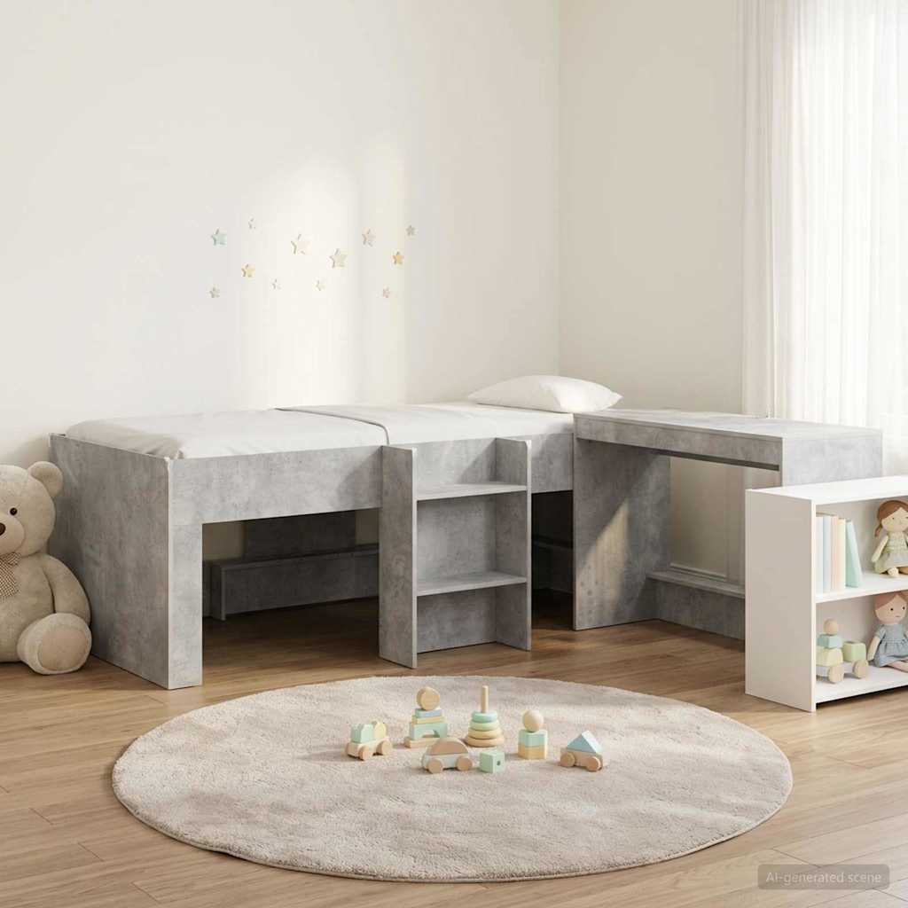 vidaXL Kids'High Bed Frame with Desk 2 pcs Concrete Grey