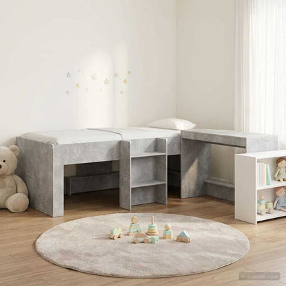 vidaXL Kids'High Bed Frame with Desk 2 pcs Concrete Grey