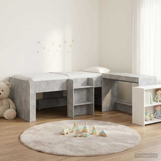 vidaXL Kids'High Bed Frame with Desk 2 pcs Concrete Grey
