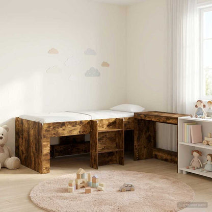 vidaXL Kids'High Bed Frame with Desk 2 pcs Smoked Oak Engineered Wood