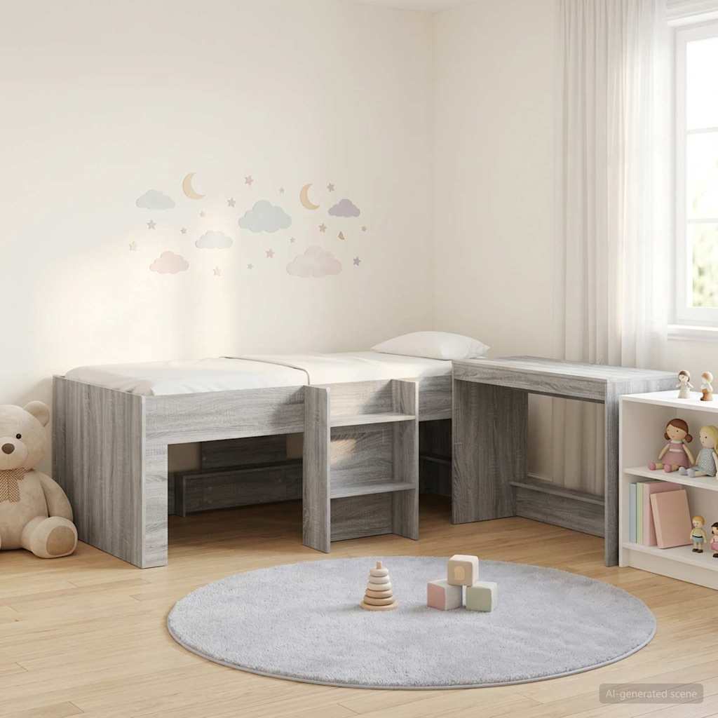 vidaXL Kids'High Bed Frame with Desk 2 pcs Grey Sonoma