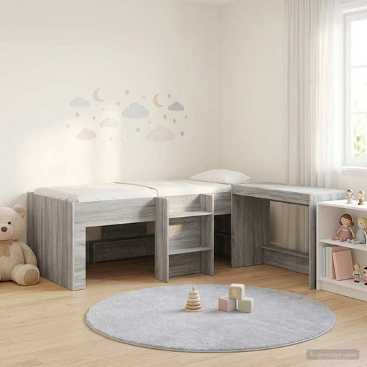 vidaXL Kids'High Bed Frame with Desk 2 pcs Grey Sonoma