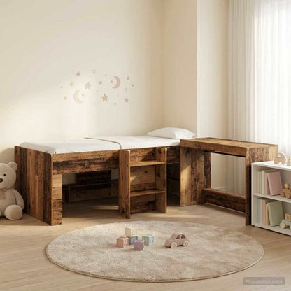 vidaXL Kids'High Bed Frame with Desk 2 pcs Old wood Engineered Wood