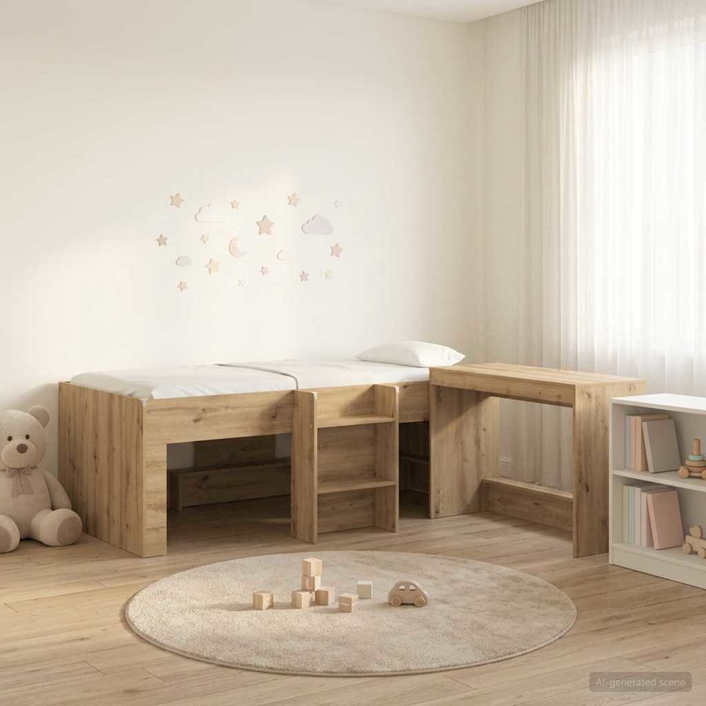 vidaXL Kids'High Bed Frame with Desk 2 pcs Artisan Oak