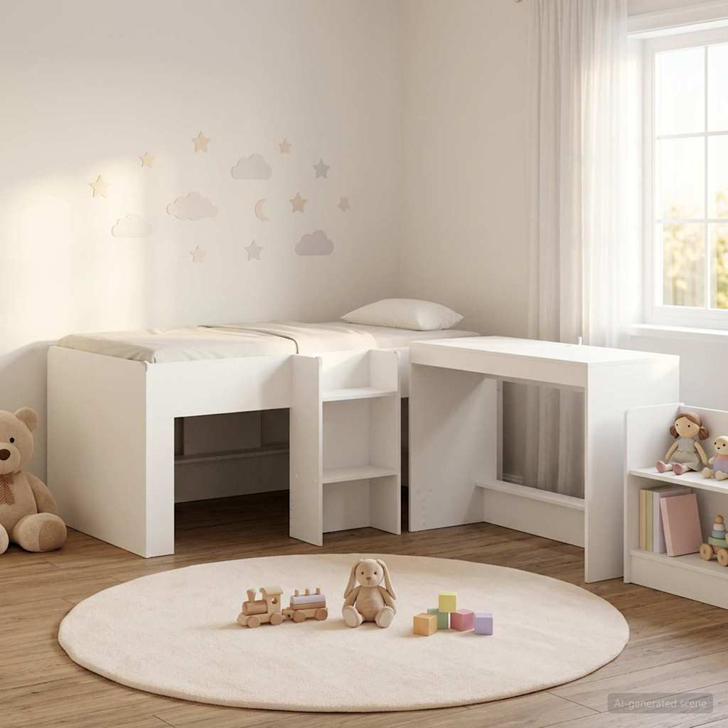 vidaXL Kids'High Bed Frame with Desk 2 pcs White Engineered Wood