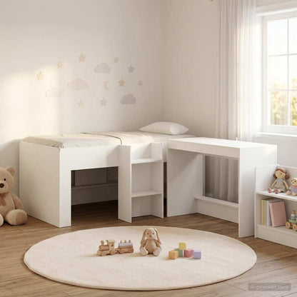 vidaXL Kids'High Bed Frame with Desk 2 pcs White Engineered Wood