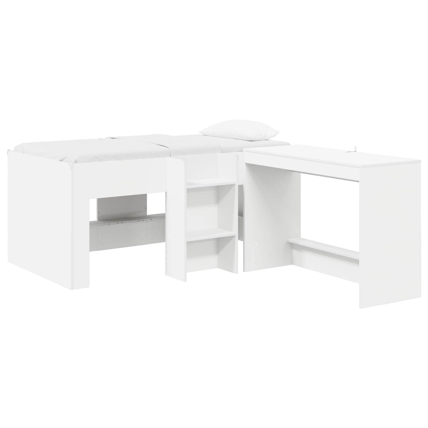 vidaXL Kids'High Bed Frame with Desk 2 pcs White Engineered Wood