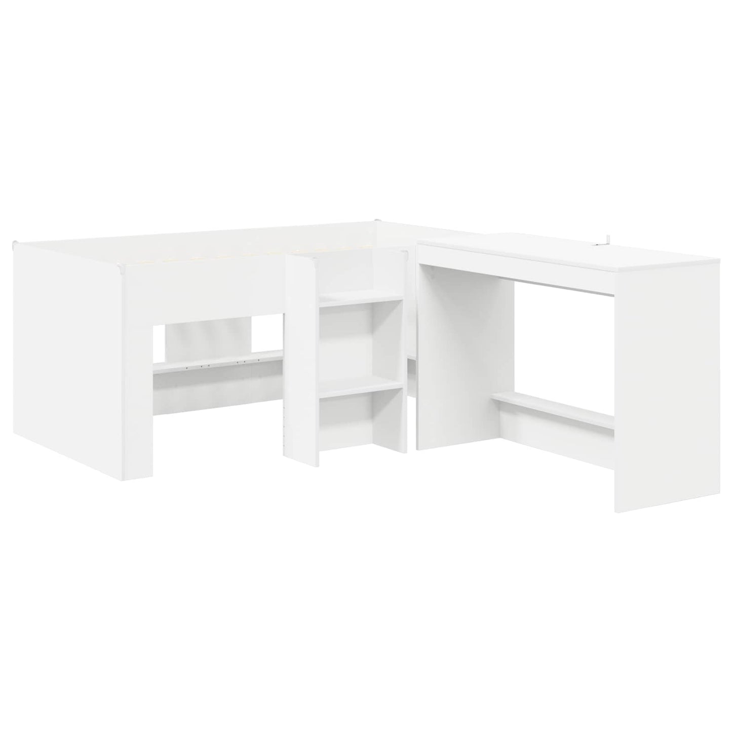 vidaXL Kids'High Bed Frame with Desk 2 pcs White Engineered Wood