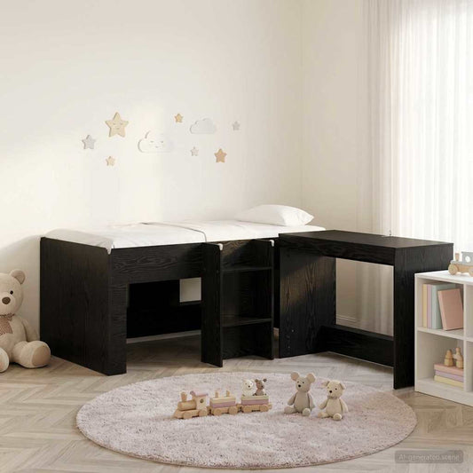 vidaXL Kids'High Bed Frame with Desk 2 pcs Black Oak Engineered Wood