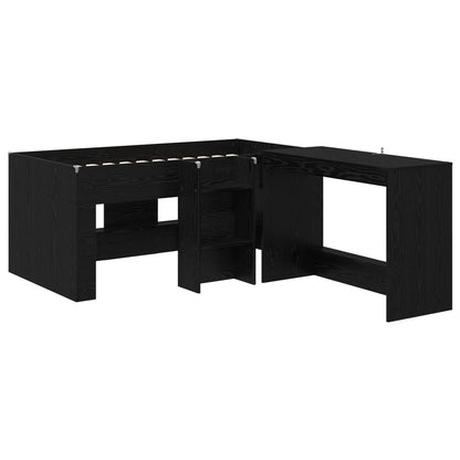 vidaXL Kids'High Bed Frame with Desk 2 pcs Black Oak Engineered Wood