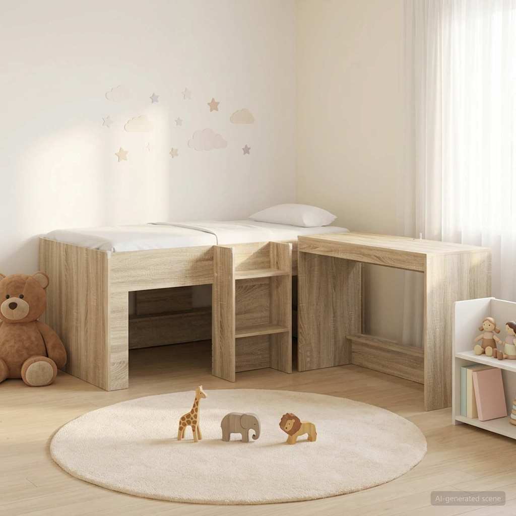 vidaXL Kids'High Bed Frame with Desk 2 pcs Sonoma Oak Engineered Wood