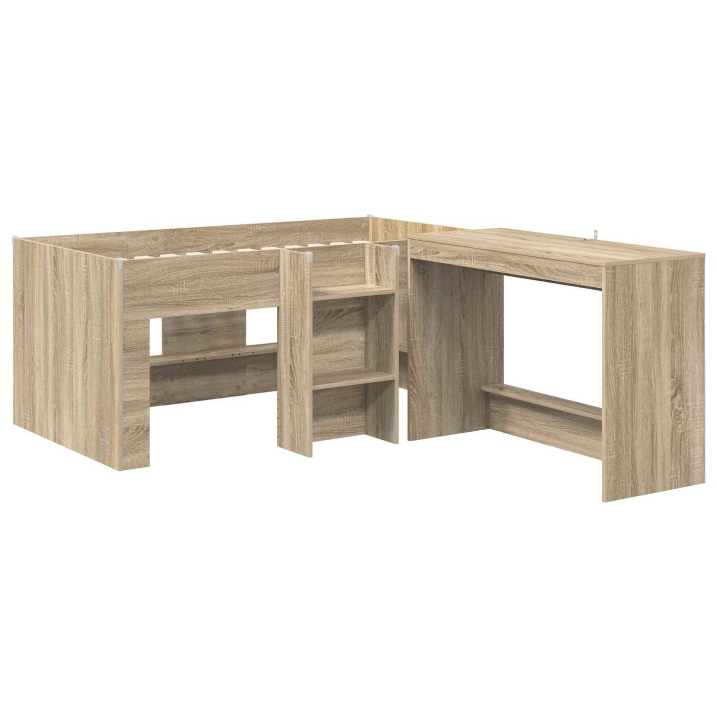vidaXL Kids'High Bed Frame with Desk 2 pcs Sonoma Oak Engineered Wood