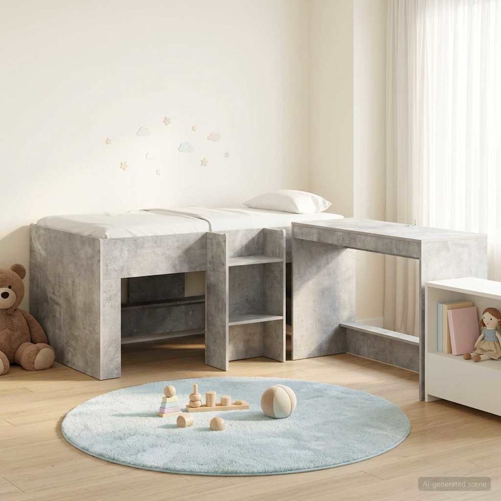 vidaXL Kids'High Bed Frame with Desk 2 pcs Concrete Grey