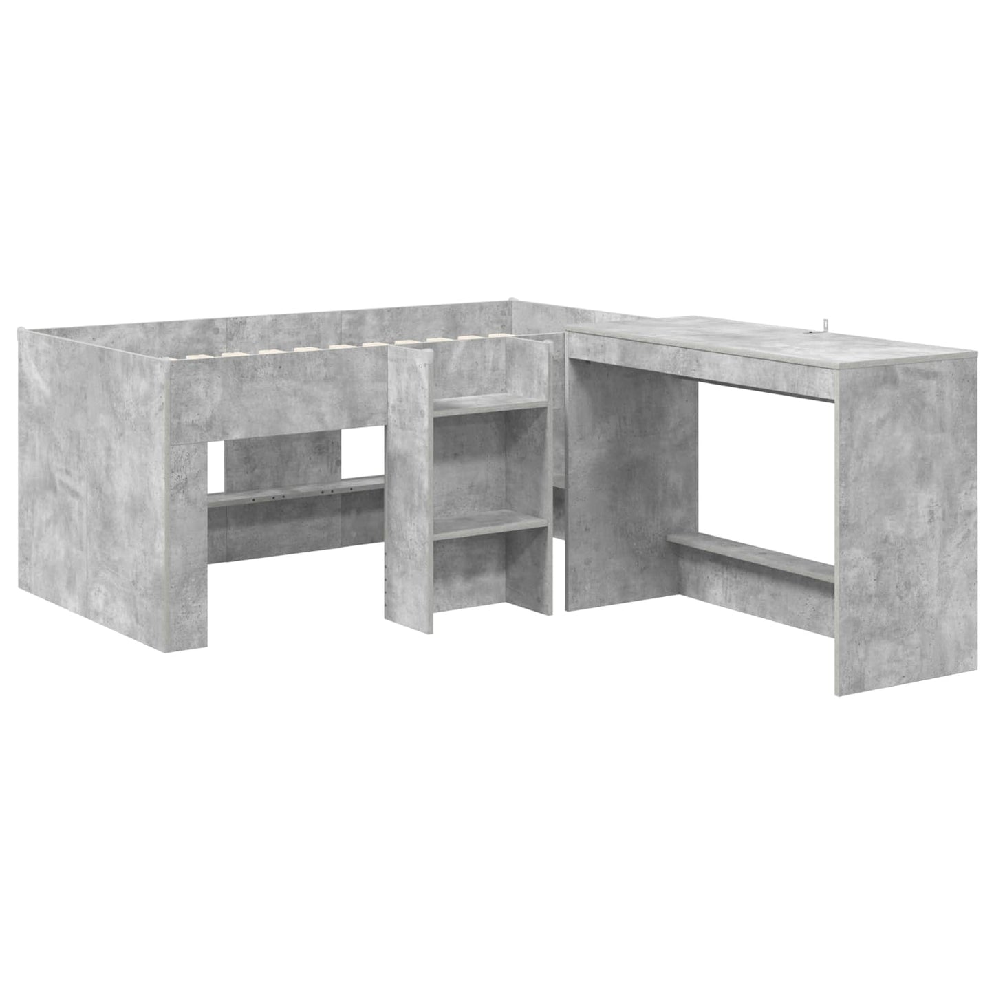 vidaXL Kids'High Bed Frame with Desk 2 pcs Concrete Grey