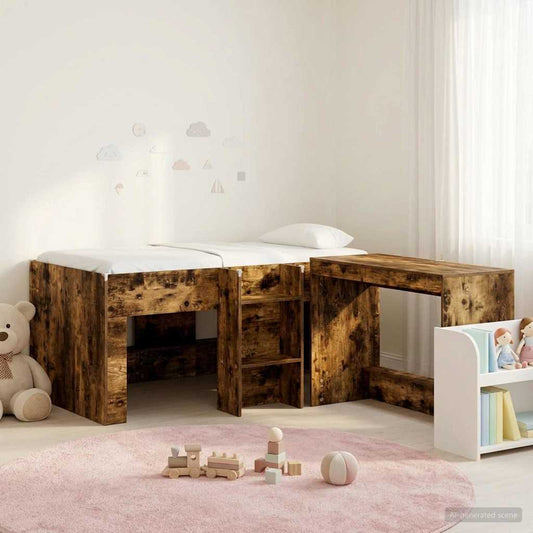 vidaXL Kids'High Bed Frame with Desk 2 pcs Smoked Oak Engineered Wood