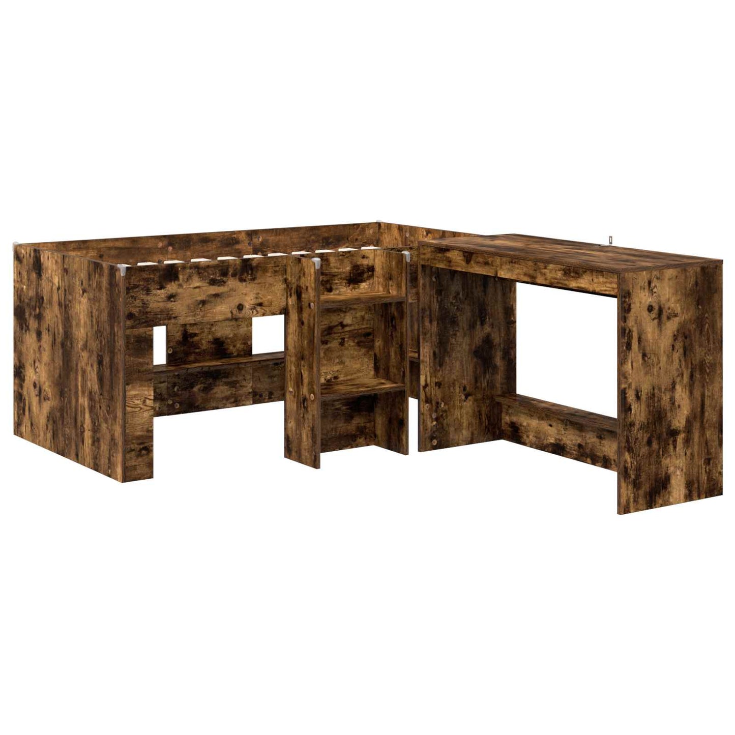 vidaXL Kids'High Bed Frame with Desk 2 pcs Smoked Oak Engineered Wood