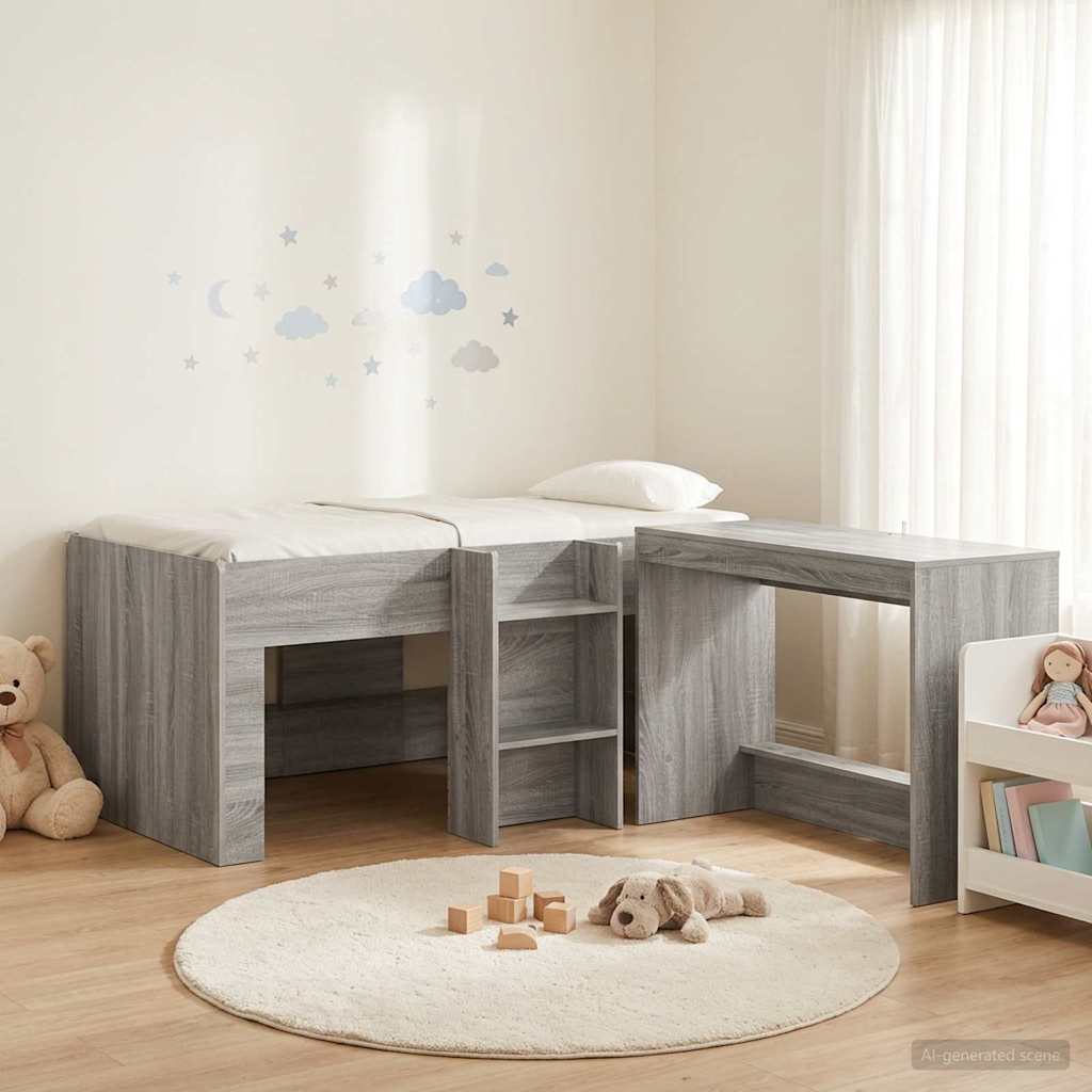 vidaXL Kids'High Bed Frame with Desk 2 pcs Grey Sonoma