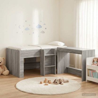 vidaXL Kids'High Bed Frame with Desk 2 pcs Grey Sonoma