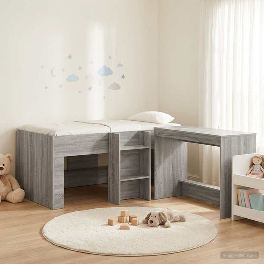 vidaXL Kids'High Bed Frame with Desk 2 pcs Grey Sonoma
