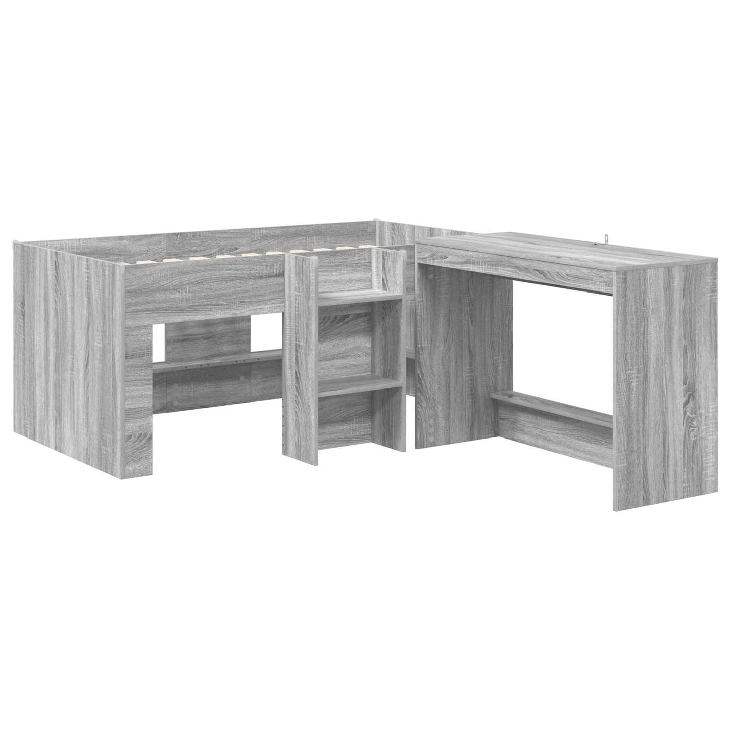 vidaXL Kids'High Bed Frame with Desk 2 pcs Grey Sonoma