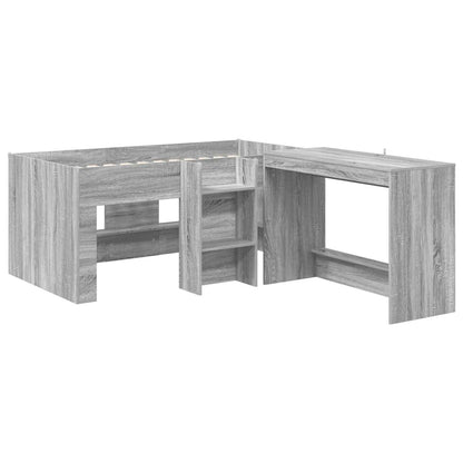 vidaXL Kids'High Bed Frame with Desk 2 pcs Grey Sonoma