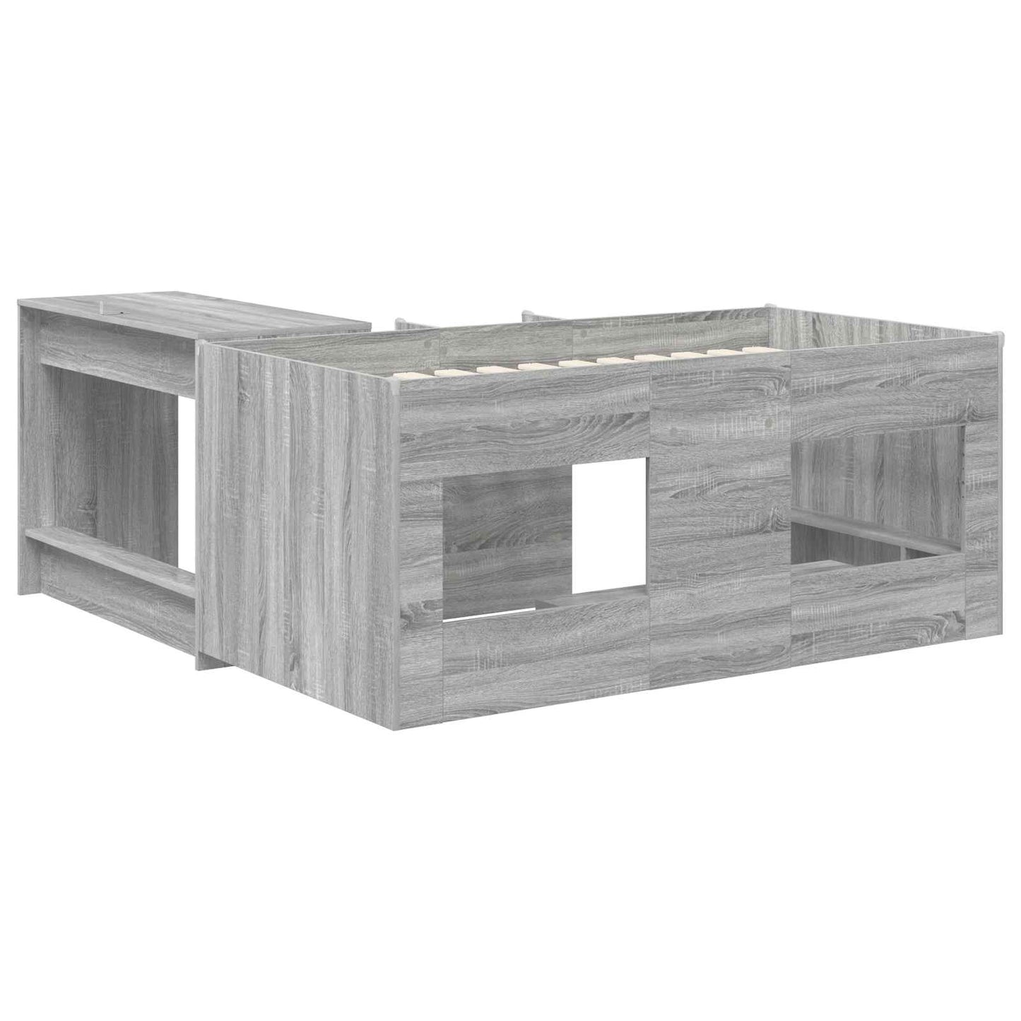 vidaXL Kids'High Bed Frame with Desk 2 pcs Grey Sonoma