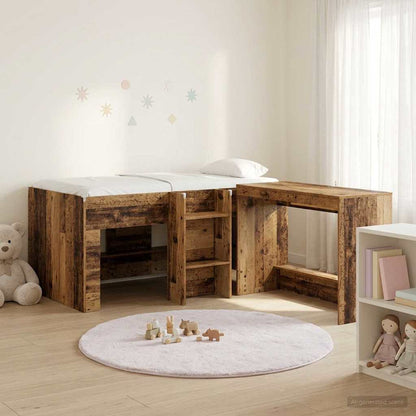 vidaXL Kids'High Bed Frame with Desk 2 pcs Old wood Engineered Wood