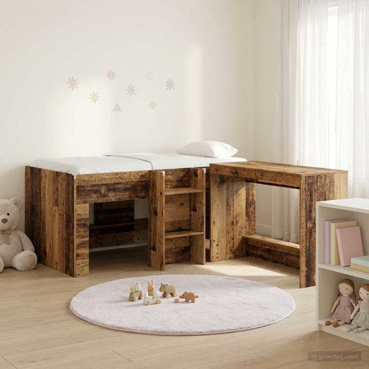 vidaXL Kids'High Bed Frame with Desk 2 pcs Old wood Engineered Wood