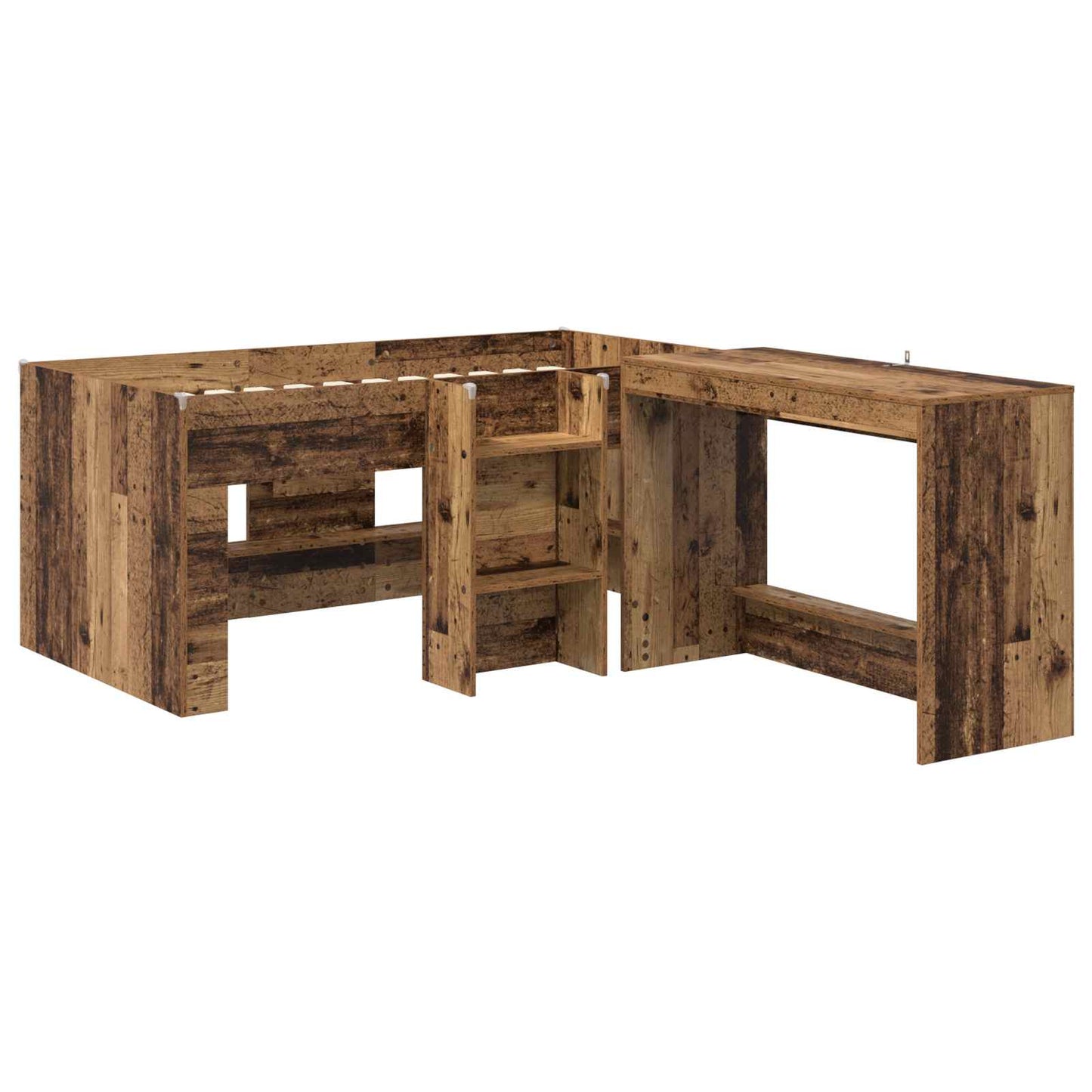 vidaXL Kids'High Bed Frame with Desk 2 pcs Old wood Engineered Wood