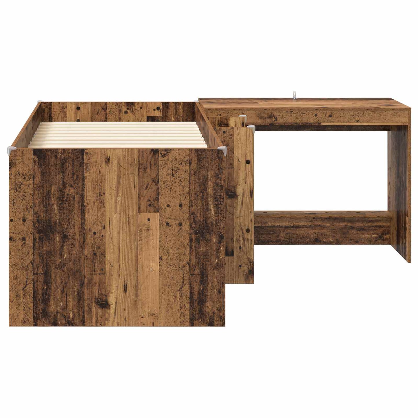vidaXL Kids'High Bed Frame with Desk 2 pcs Old wood Engineered Wood