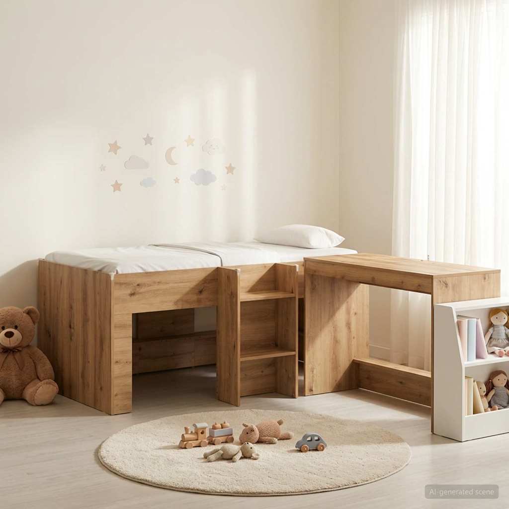 vidaXL Kids'High Bed Frame with Desk 2 pcs Artisan Oak