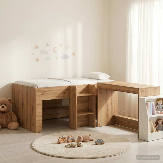 vidaXL Kids'High Bed Frame with Desk 2 pcs Artisan Oak