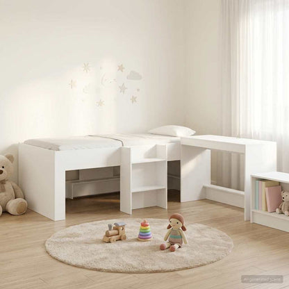 vidaXL Kids'High Bed Frame with Desk 2 pcs White Engineered Wood