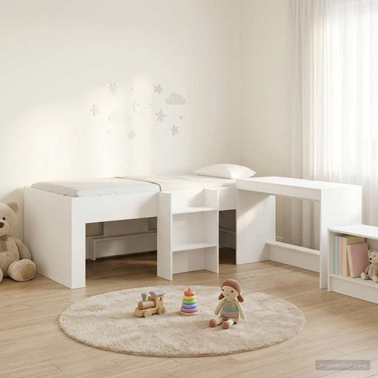 vidaXL Kids'High Bed Frame with Desk 2 pcs White Engineered Wood