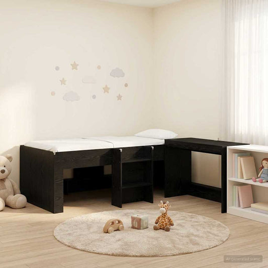 vidaXL Kids'High Bed Frame with Desk Black Oak 90 x 190 cm